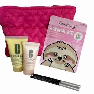 Clinique Skincare Set with Pink Quilted Pouch